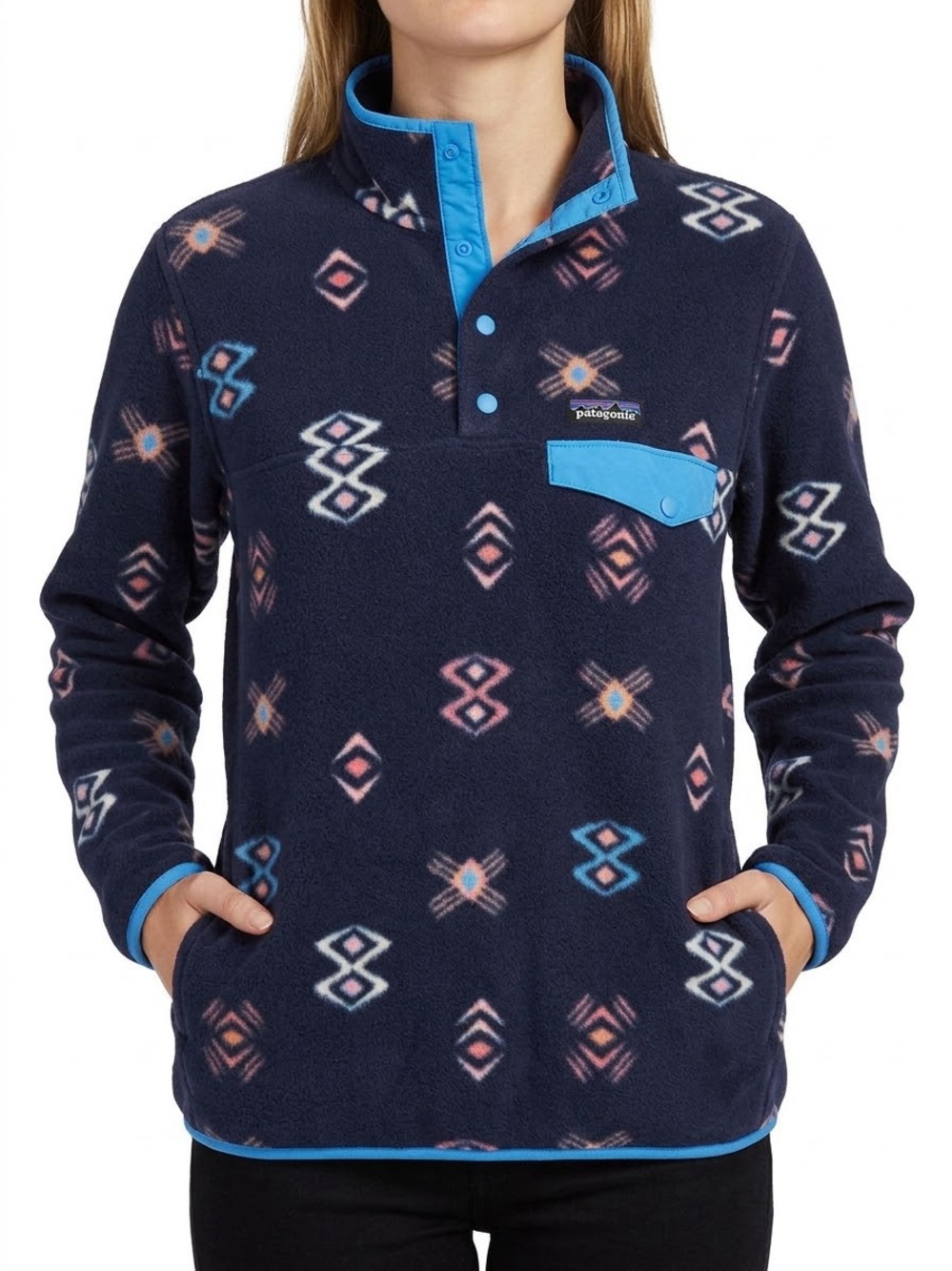 Patagonia Lightweight Synchilla Snap-T Women M Navy Geometric Fleece